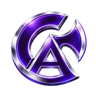CyberAxe logo: a C and an A with an axe blade, amethyst glass in chrome